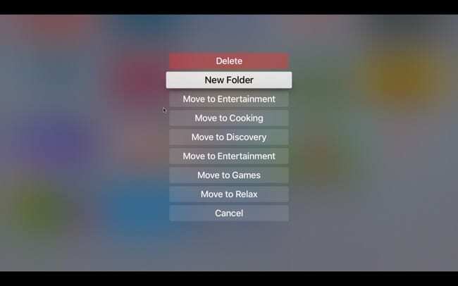 Buat folder di Apple TV dengan menu