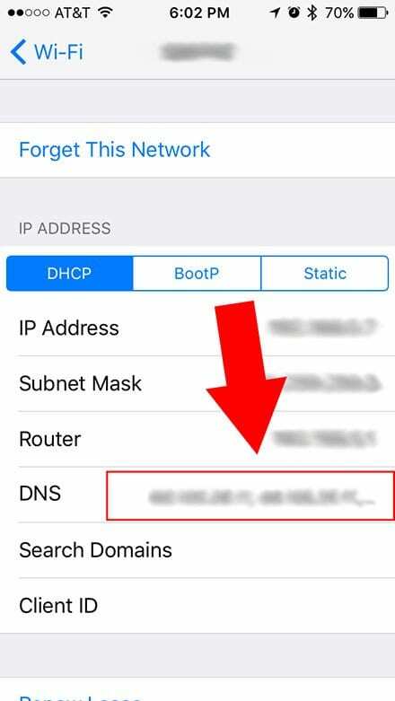 iOS DNS კონფიგურაცია