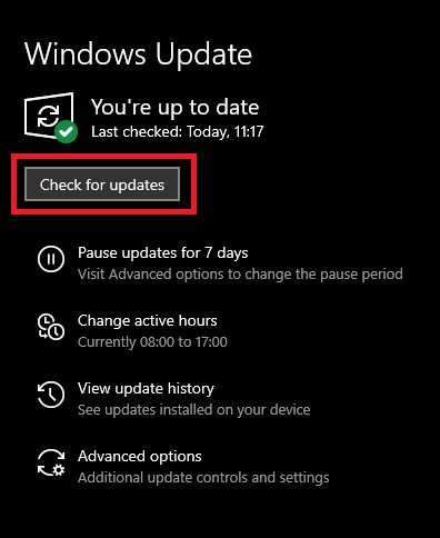 Проверьте наличие обновлений Windows