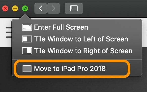 переместить окно приложения с Mac на iPad с помощью Sidecar