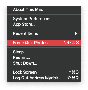 Mac. पर फोर्स क्विट फोटो ऐप