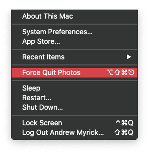 Wymuś zamknięcie aplikacji Zdjęcia na Macu