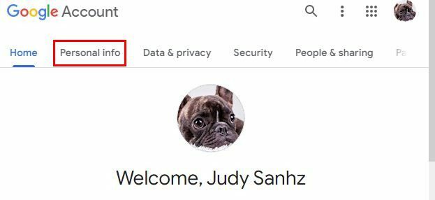 Personiskā informācija Google konts
