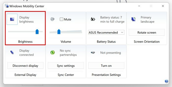 Mobility Center Näytön kirkkaus Windows 11:ssä