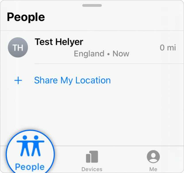 Find My options with People tab u iOS 13