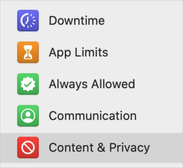 Sisältö ja yksityisyys macOS: n järjestelmäasetuksissa