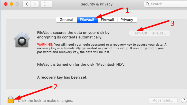 כבה את FileVault macbook