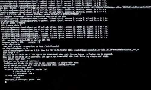 Screenshot der Mac Unix Shell mit weißen Codezeilen