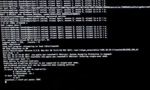 Captura de tela do Mac Unix Shell mostrando linhas de código branco