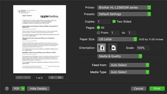 επιλογές εκτυπωτή για mac έναντι επιλογών εκτύπωσης για iPhone και iPad