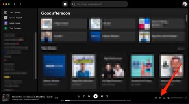 Екранна снимка, показваща иконата за активност на приятел в spotify за mac