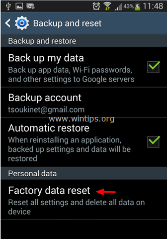 Resetarea datelor din fabrică Android