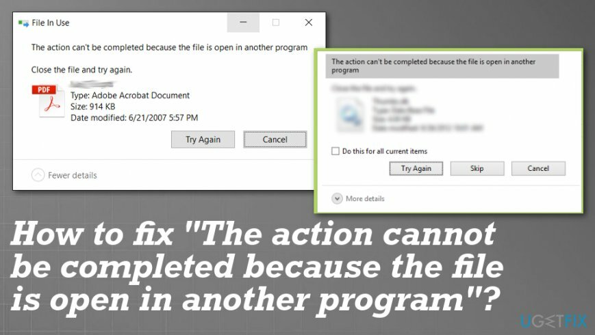 Исправление ошибки «Действие не может быть завершено, потому что файл открыт в другой программе»