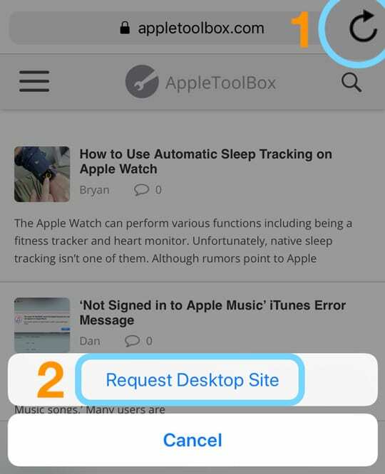iOS Safari طلب موقع سطح المكتب