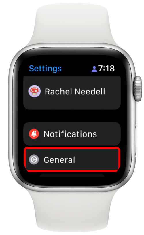dodieties uz Apple Watch vispārīgajiem iestatījumiem