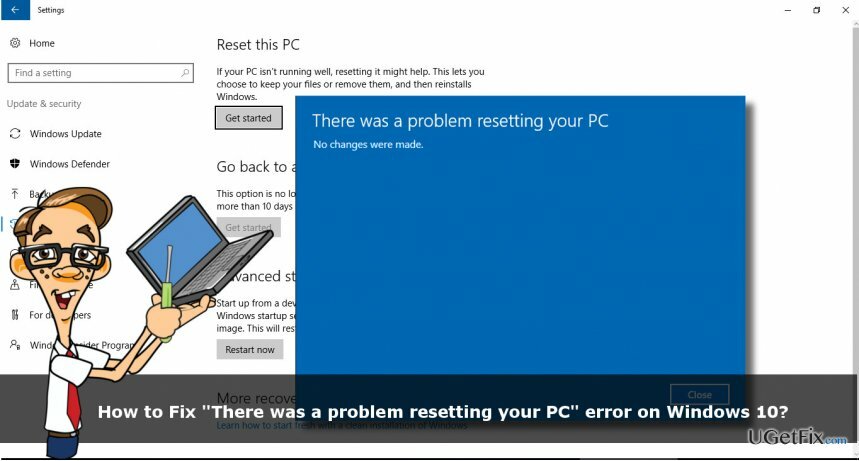 printscreen chyby „Vyskytl se problém s resetováním vašeho PC“.