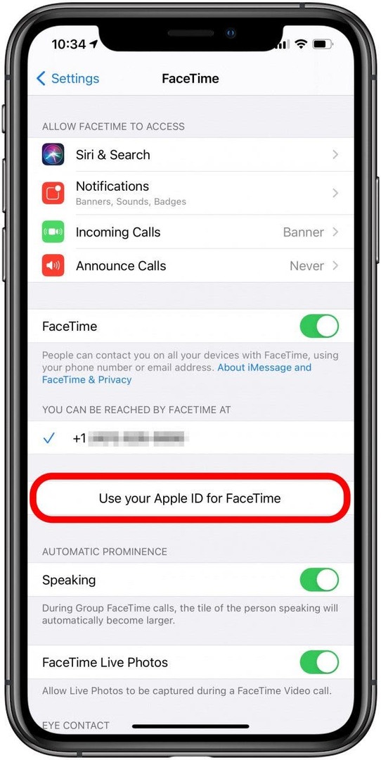 Norėdami prisijungti, palieskite „FaceTime“ naudoti „Apple ID“.