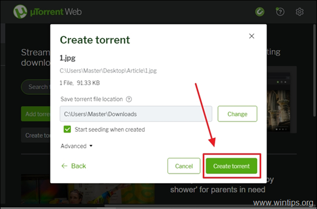 Crea file torrent