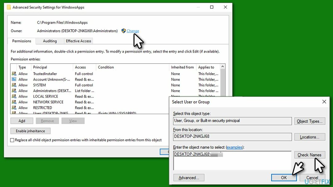 Changer la propriété du dossier WindowsApps