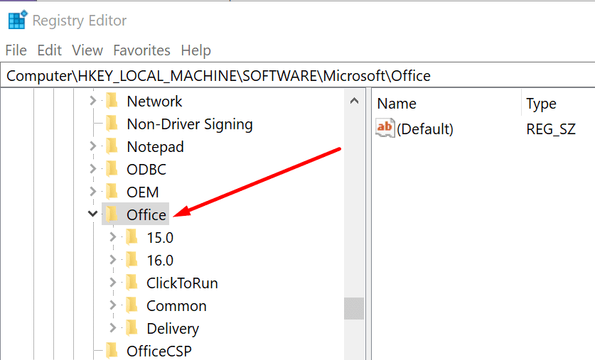 Microsoft Office-Registrierungseditor