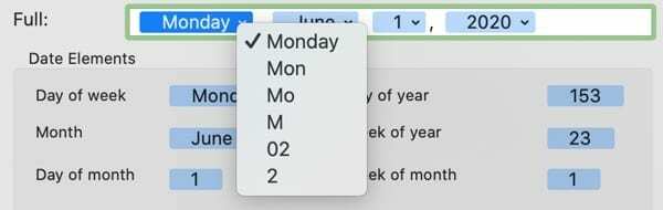 Abreviatura do dia de exibição de data - Mac
