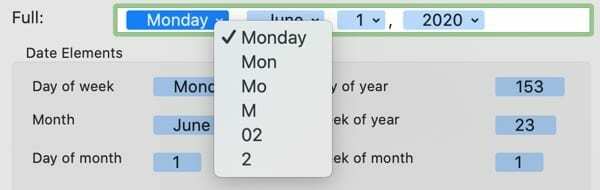 Datuma displejs Dienas saīsinājums — Mac