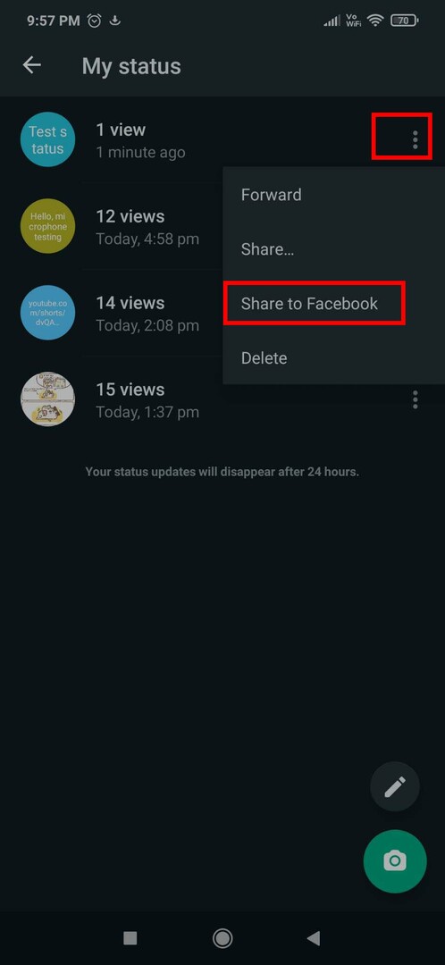 Como compartilhar o status do WhatsApp na história do Facebook para status antigos do WhatsApp