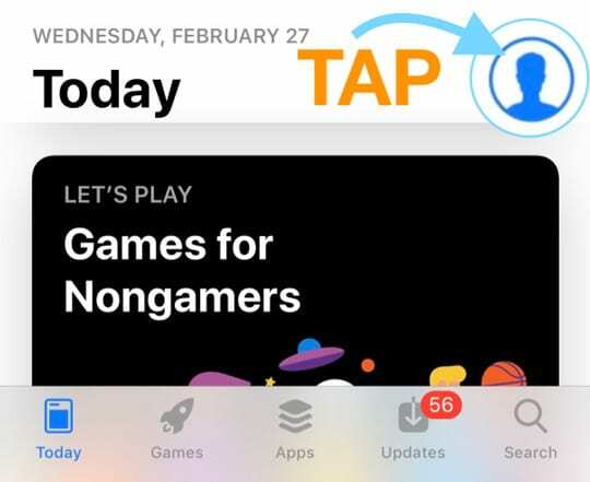 tocca l'icona del profilo dell'app store per accedere all'ID Apple