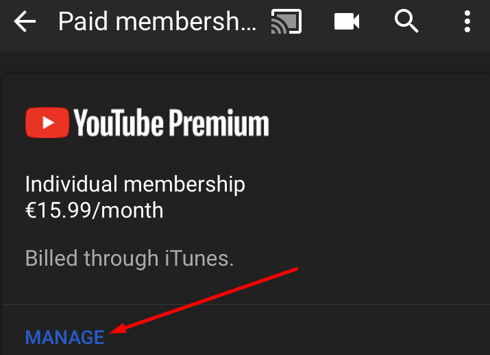 youtube premium lidmaatschap beheren