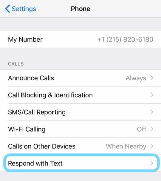 Configuração do iPhone para responder com texto