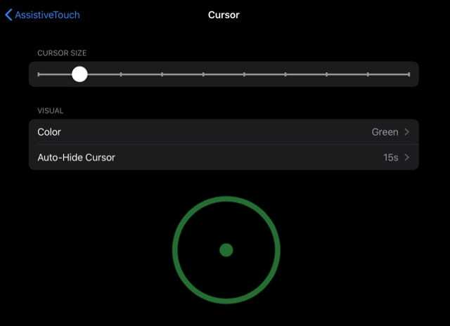 Opciones de color y tamaño del cursor de iPadOS e iOS13