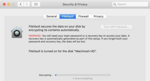 Лента за напредък при декриптиране на FileVault