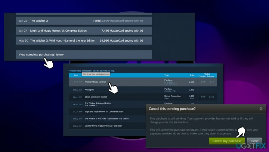 A függőben lévő Steam vásárlások törlése