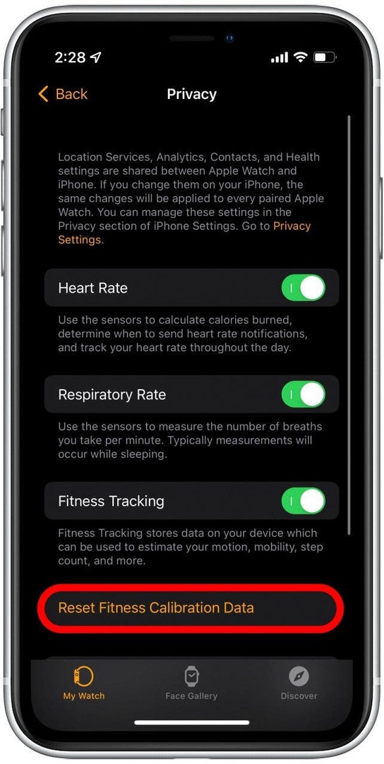 फ़िटनेस कैलिब्रेशन डेटा रीसेट करें पर टैप करें.
