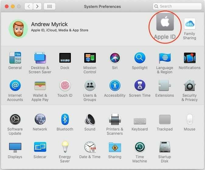 Otevřete Apple ID z System Prefs