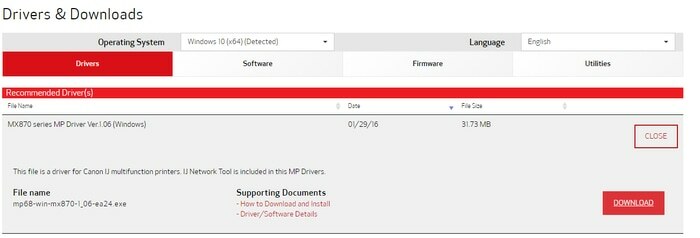 PIXMA MX870-stuurprogramma downloaden