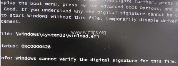 POPRAWKA: 0xc0000428 System Windows nie może zweryfikować podpisu cyfrowego dla pliku winload.efi 