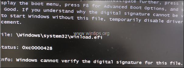 FIX: 0xc0000428 Windows non può verificare la firma digitale per winload.efi 