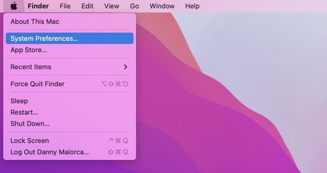 snímek obrazovky zobrazující ikonu předvoleb systému na Macu