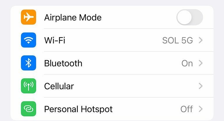 Menu Hotspot personale in Impostazioni