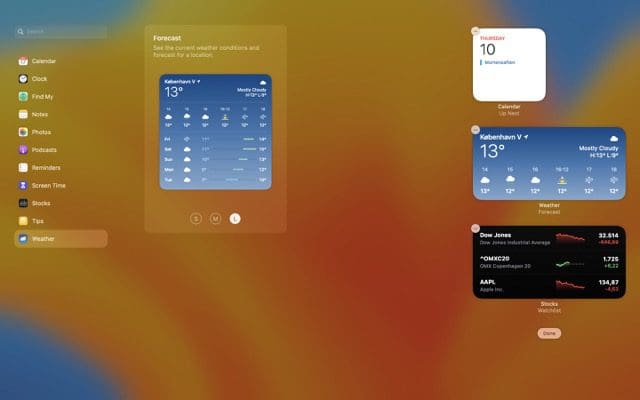 capture d'écran d'un widget météo macos