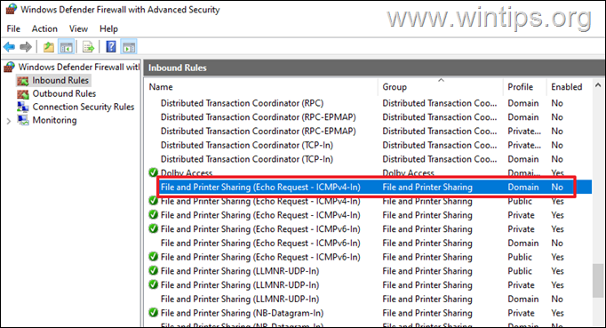 Ping toestaan ​​in Windows Firewall