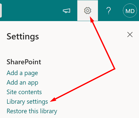 paramètres de la bibliothèque sharepoint