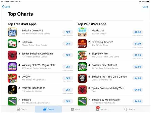 App Store ბარათების თამაშები iPad