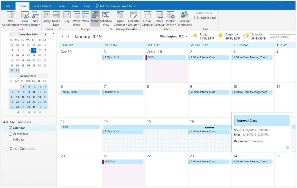 Microsoft Outlook-kalender for Windows 