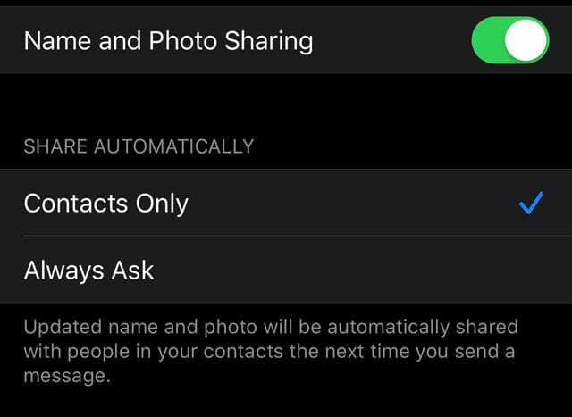 dela ditt namn och foto endast med kontakter eller be din enhet fråga dig