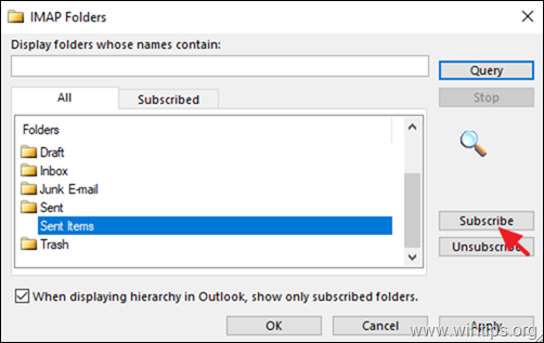 Vyberte, ktoré priečinky konta IMAP sa zobrazia v programe Outlook