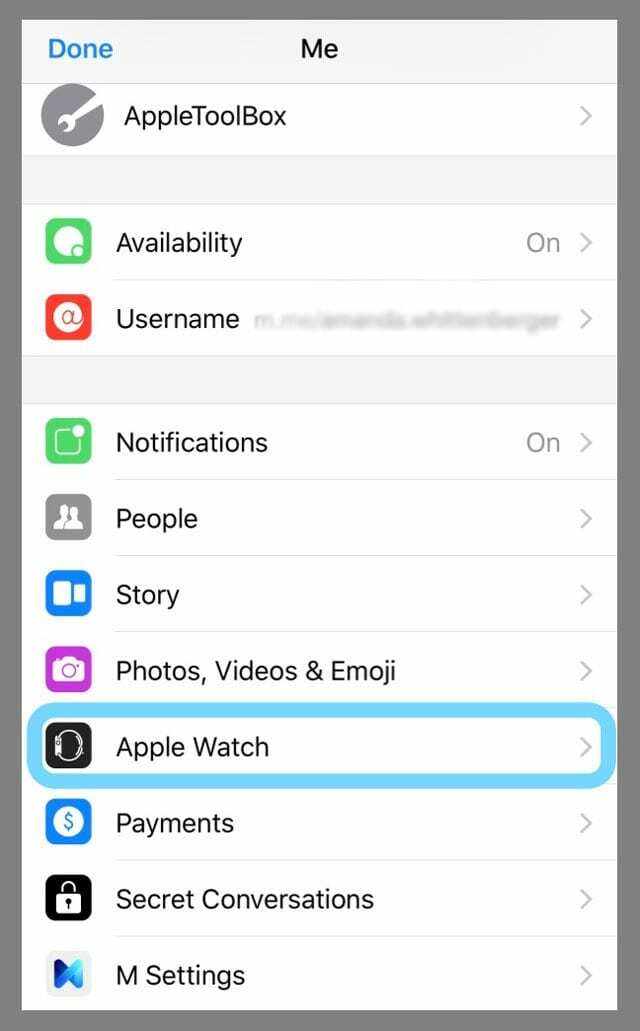 Registerkarte „Apple Watch“ in der Facebook-Messenger-App iPhone iOS 11