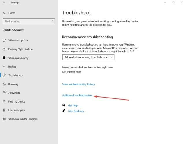 Windows 설정에서 추가 문제 해결사 선택