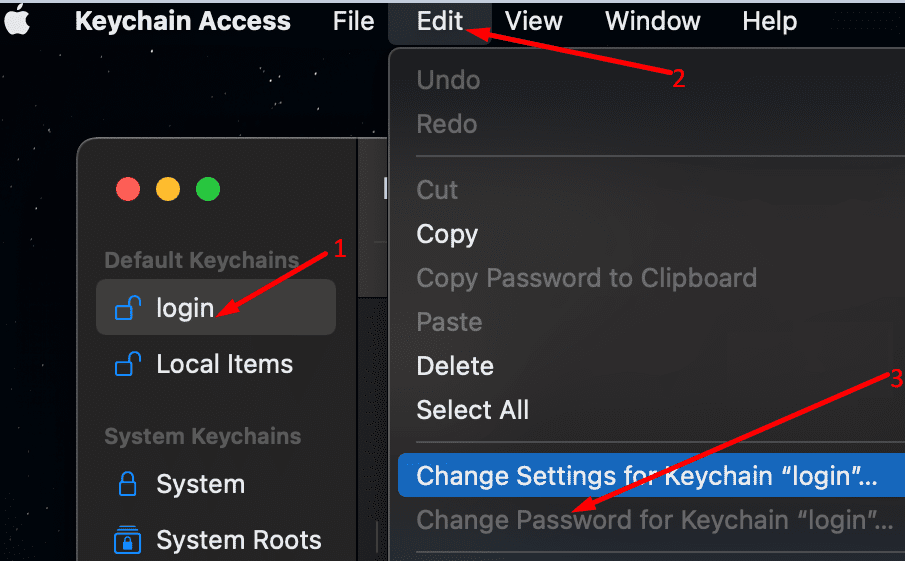 изменить пароль для брелка для входа на Mac